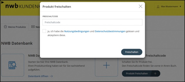 Abb. 2 Der Freischaltdialog in Ihrer NWB Datenbank