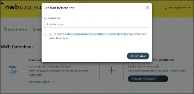 Abb. 2 Der Freischaltdialog in
		Ihrer NWB Datenbank