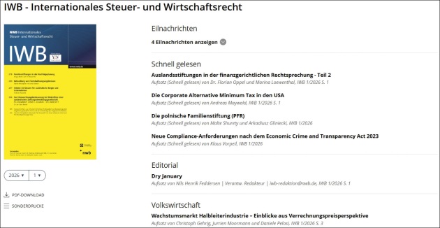 Heftarchiv der IWB mit dem Inhaltverzeichnis und Deckblatt
		  der IWB 1/2026